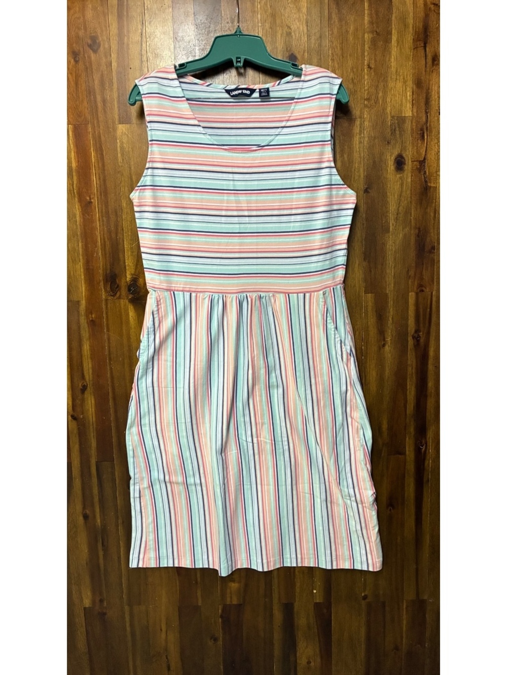 Lands’ End M 10-12 Pastel Striped Sleeveless Cotton Dress Coastal Preppy